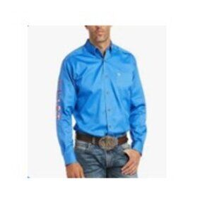 ARIAT Team Logo Twill Classic Rodeo Shirt Blue w/USA Flag-XXL **NEW** W/Tag